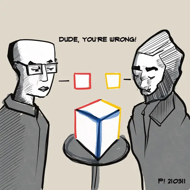 the root of all evil... perspective. #drawingoftheday #comics #officelife #communication #conflictresolution #peace #yinyang #zen #perspective #artoftheday