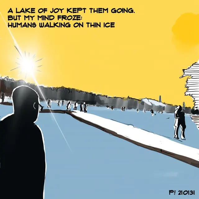 Wonderful day walking on the lake. #drawingoftheday #artoftheday #lifeinsweden #comics #icescating #illustration