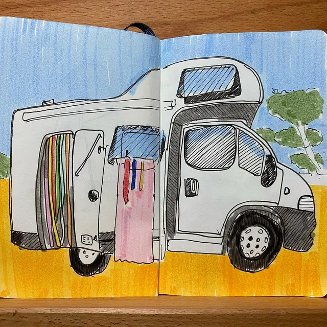 My vacation notebook: Places (10/n) #drawing #moleskine #illustration #vacation #portugal #fuzeta #cascais #saomartinhodoporto #camping