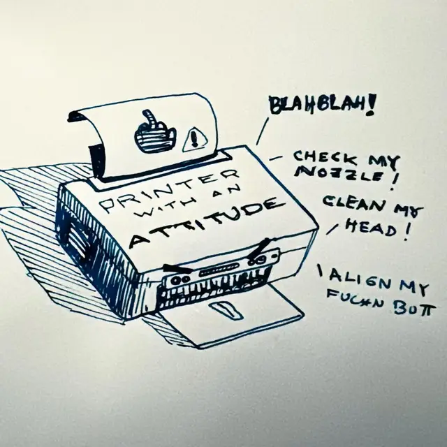 Me waiting for the fucking passive aggressive printer to work! 😅🖨️🖕- conclusion drawing makes life fun #drawing #cartoon #illustration #inksketch