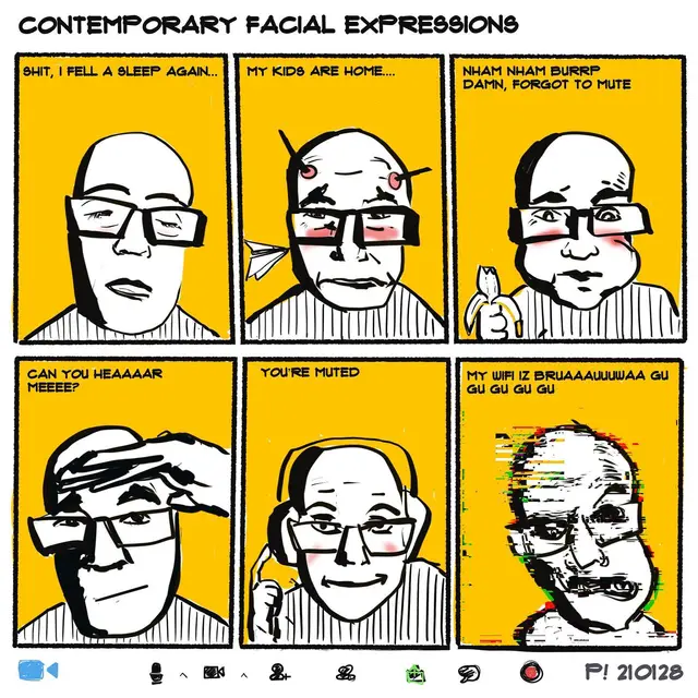 Interpreting fellow zoom mates’ expressions. #artoftheday #drawingoftheday #zoom #zoommeeting #facialexpressions #cartoon